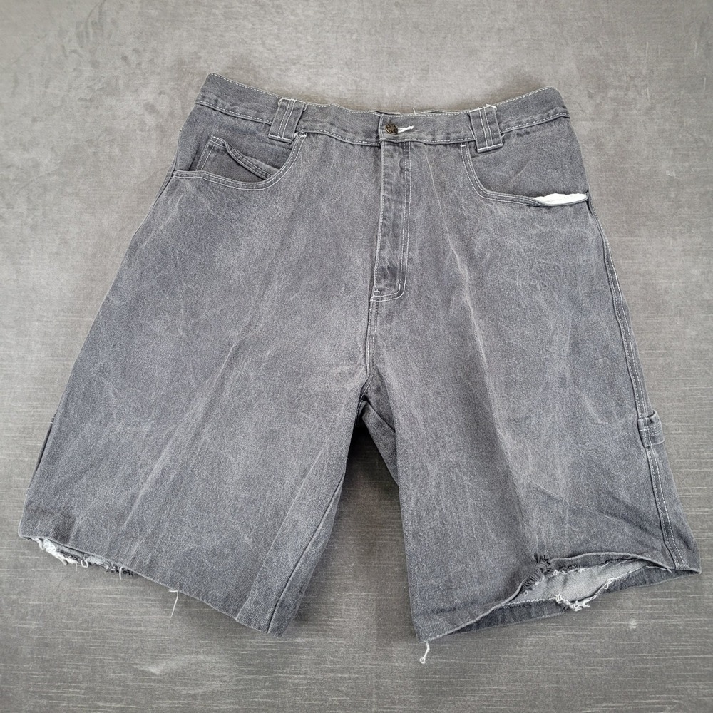 Nono Y2K Baggy Mens Gray Carpenter Jean Shorts Size 40 Regular‎ Distressed